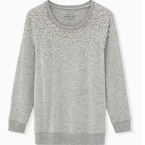 Torrid Light Grey Sweatshirt with Faux Pearls